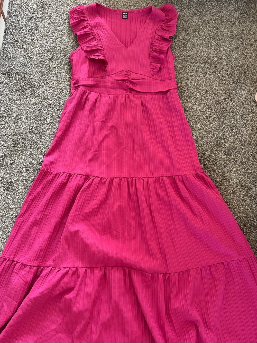 Girls' Ruffled V-Neck Tiered Dress - Hot Pink